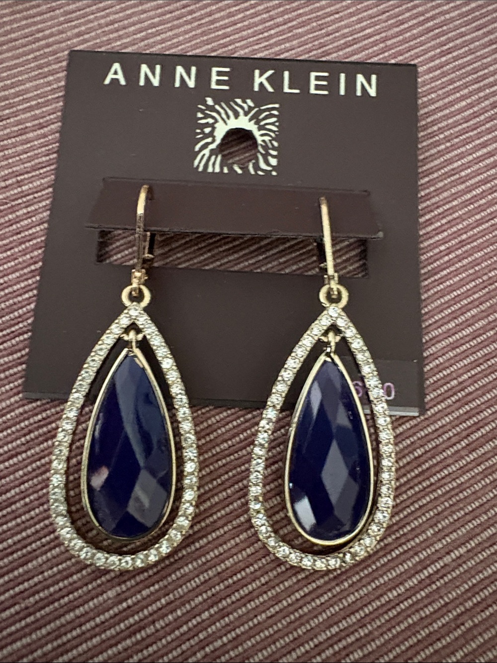 Anne Klein Navy and Gold Teardrop Crystal Halo Earrings